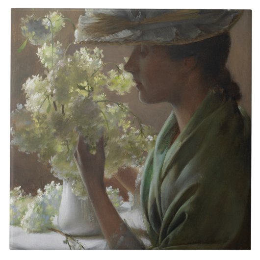 Vintage Charles Courtney Curran Lady met een Bouqu Tegeltje (Voorkant)