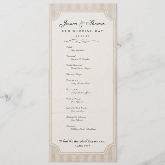 Vintage Charm Custom Cream Wedding Programme (Devant)
