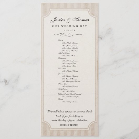 Vintage Charm Custom Cream Wedding Programme (Dos)