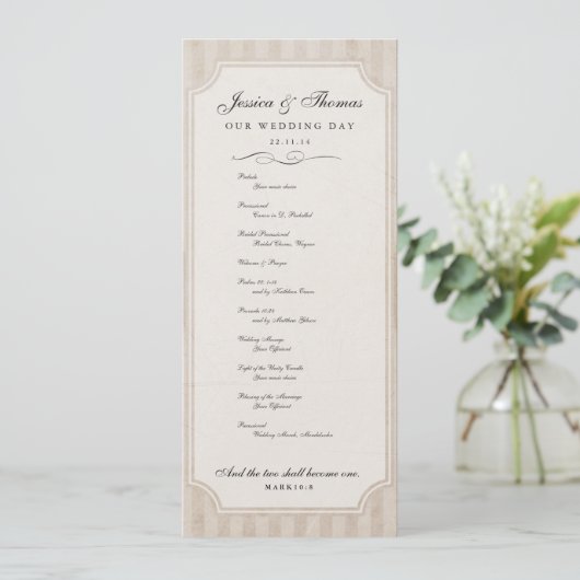 Vintage Charm Custom Cream Wedding Programme (Debout devant)