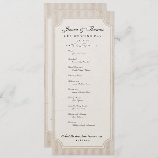 Vintage Charm Custom Cream Wedding Programme (Devant / Derrière)
