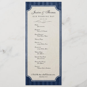 Vintage Charm Marine Blue Wedding Programme