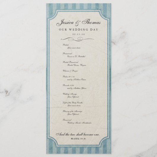 Vintage Charme Custom Blue Wedding Programme (Devant)