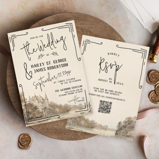 Vintage Château Faire-part de mariage tiré main