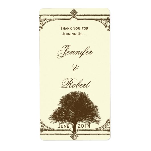 Vintage chêne Brown sur Crème Étiquette à vin (Devant)