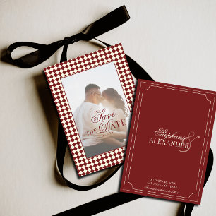 Vintage Cheques Rood Ivoor Oud Geld Foto Bruiloft Save The Date