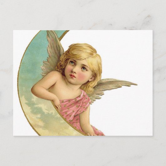 Vintage Cherub en Cresent Moon Briefkaart (Voorkant)