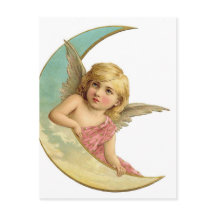 Vintage Cherub en Cresent Moon