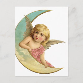 Vintage Cherub en Cresent Moon Briefkaart