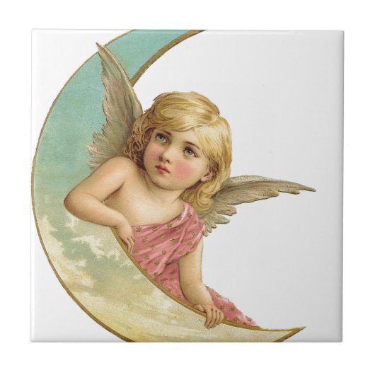 Vintage Cherub en Cresent Moon Tegeltje (Voorkant)