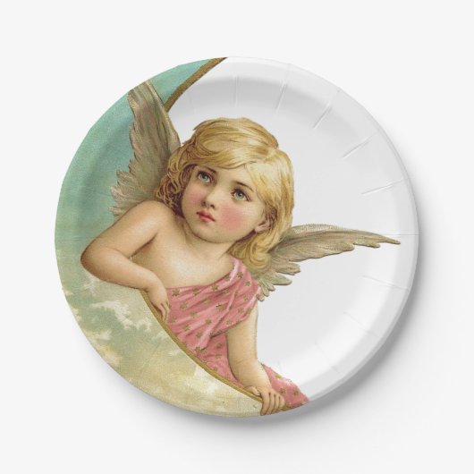 Vintage Cherub Moon Papieren Bordje (Voorkant)