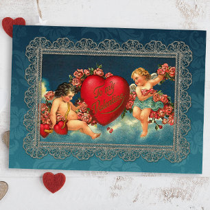 Vintage Cherubs en Valentijn Heart Feestdagenkaart