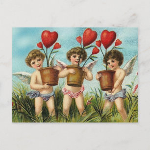 Vintage Cherubs & Heart Flowers Valentijn Feestdagenkaart