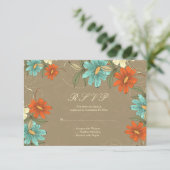 Vintage chic aqua crème orange mariage carte RSVP (Debout devant)