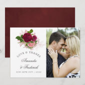 Vintage Chic Blush et Burgundy Mariage Merci (Devant / Derrière)