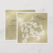 Vintage Chic Elegante Bloem Pauw Save The Date (Voorkant / Achterkant)