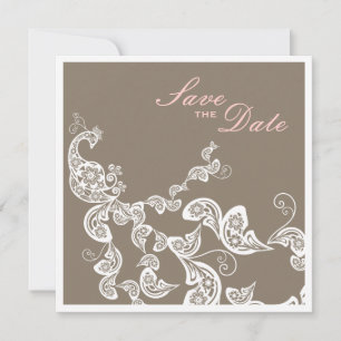 Vintage Chic Elegante Bloemrijke Pauw Save The Dat Date