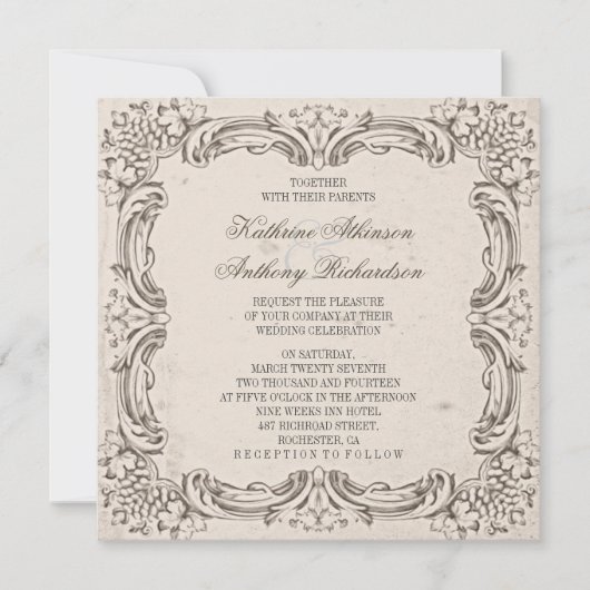 vintage chic fleurit invitations de mariage (Devant)