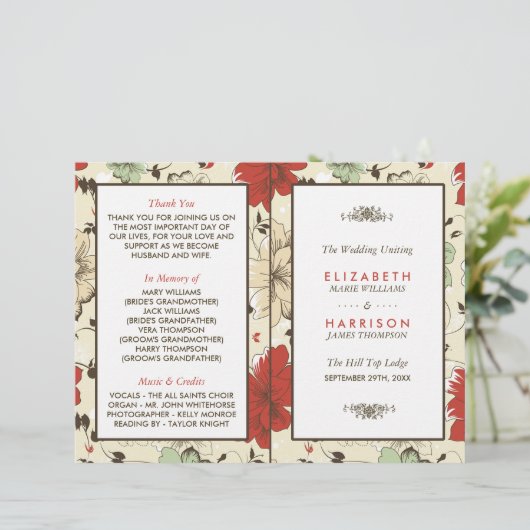 Vintage Chic Floral Wedding Programme (Debout devant)