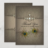 Vintage chic mariage paon Carte de remerciements (Devant / Derrière)