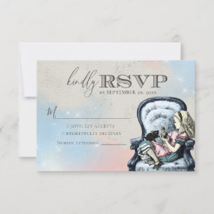 Vintage Chic Stofblauw Alice in Wonderland RSVP Kaartje