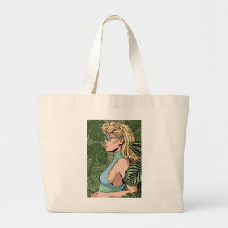 Vintage Chic Vrouw met Zonnebril Monstera Bladeren Grote Tote Bag