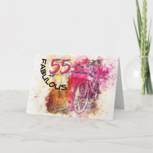 Vintage Chic Waterverf Roze Fiets Verjaardag Kaart