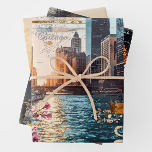 Vintage Chicago Collage Urban Reverie Inpakpapier Vel