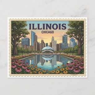 Vintage Chicago Illinois Millennium Park Silhouett Briefkaart