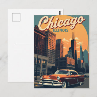 Vintage Chicago Illinois Stadssilhouet Retro Reis Briefkaart