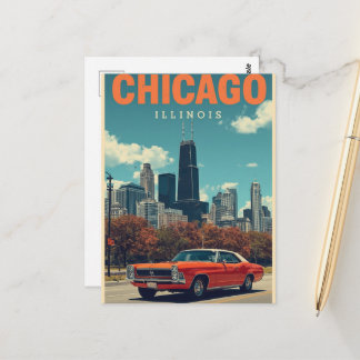 Vintage Chicago Illinois Stadssilhouet Retro Reize Briefkaart