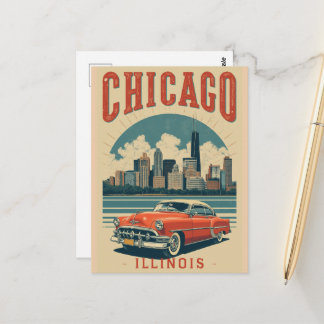 Vintage Chicago Illinois Stadssilhouet Retro Reize Briefkaart