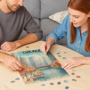Vintage Chicago Riverwalk in herfstpuzzel Legpuzzel