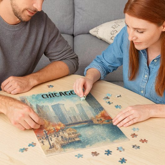 Vintage Chicago Riverwalk in herfstpuzzel Legpuzzel