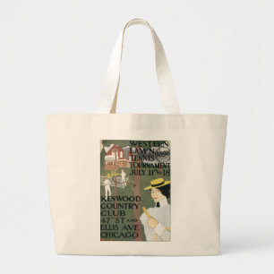 Vintage Chicago Tennis Poster Grote Tote Bag