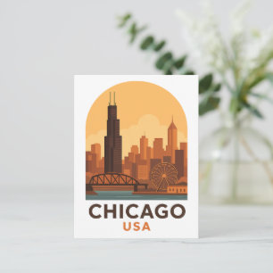 Vintage Chicago USA Reis – Retro Stadssilhouet Briefkaart