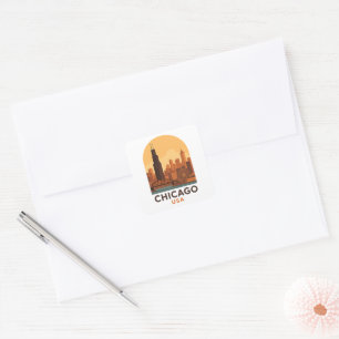 Vintage Chicago USA Reis – Retro Stadssilhouet Vierkante Sticker
