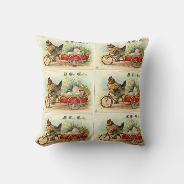 Vintage chick op de fiets kussen (Voorkant)