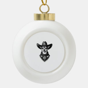 Vintage Chihuahua Cowboy Gravure Stijl Western D Keramische Bal Ornament