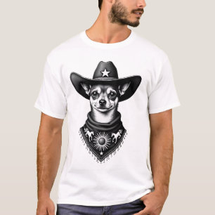 Vintage Chihuahua Cowboy Gravure Stijl Western Hon T-shirt