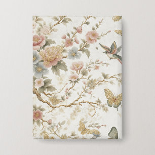 Vintage Chinees bloempatroon met kolibrie Button