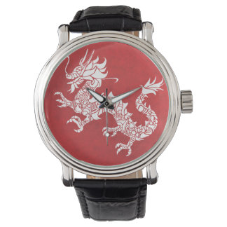 Vintage Chinese Dragon Tribal Emblem Red Horloge