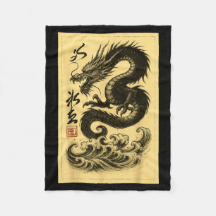 Vintage Chinese Zwarte Draak Aziatische Japanse Uk Fleece Deken