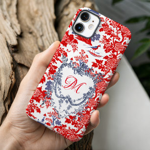 Vintage Chinoiserie Delft Franse rode Blauwe monog iPhone 16 Hoesje