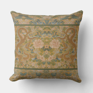 Vintage Chinoiserie Gouden Draak Tapijt Kussen