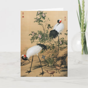 Vintage Chinoiserie Roodkroonkranen & Rozen Feestdagen Kaart