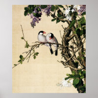 Vintage Chinoiserie Sering en Vogels Kunstprint