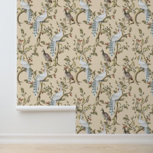 Vintage Chinoiserie Witte Pauw Pioen Amandel Behang