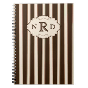 Vintage Chocolade en Crème Strepen Monogram Notitieboek