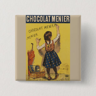 Vintage Chocolat Menier Frans Poster Bouisset Kuns Vierkante Button 5,1 Cm